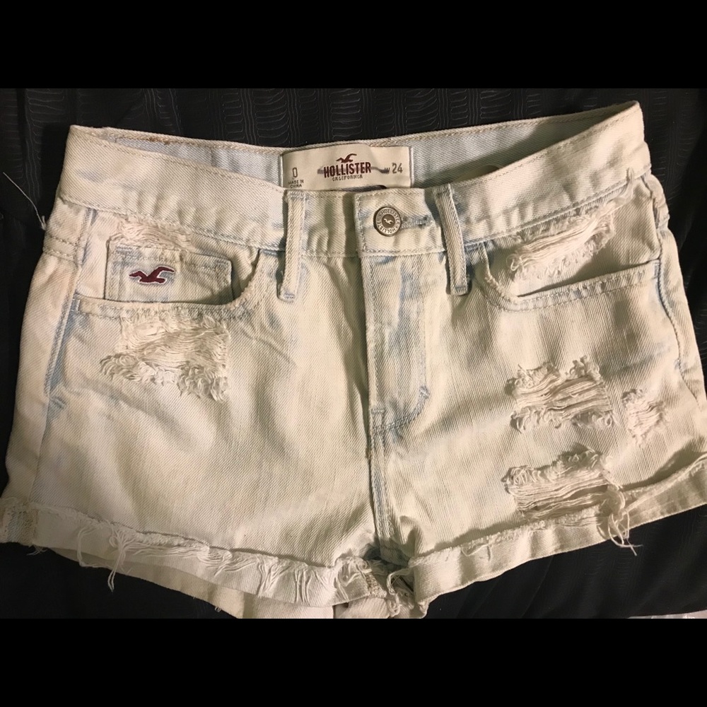Very Light blue and ripped Hollister Jean shorts